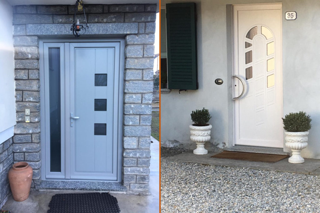 Due modelli di portoncini di ingresso in PVC Finstral